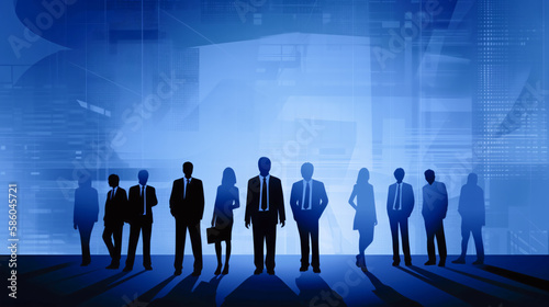 Group Of Business People Silhouette Businesspeople Over Abstract Background
