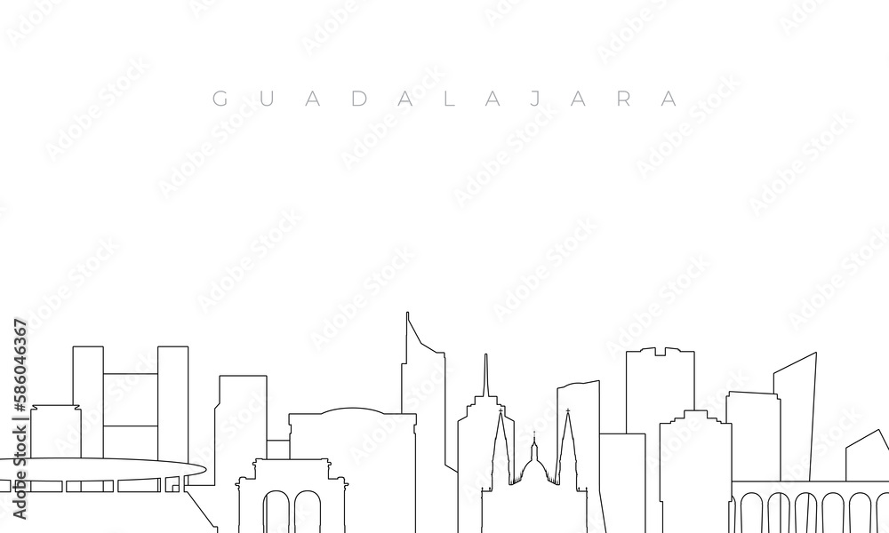 Fototapeta premium Outline Guadalajara skyline. Trendy template with Guadalajara buildings and landmarks in line style. Stock vector design.