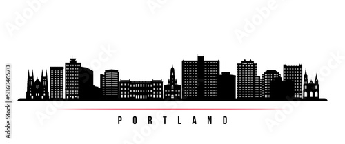 Portland skyline horizontal banner. Black and white silhouette of Portland, Maine. Vector template for your design.