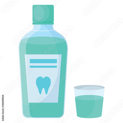 Vector image of mouthwash. Hygiene items and baths. The concept of cleanliness and self-care. Beautiful elements for your design.