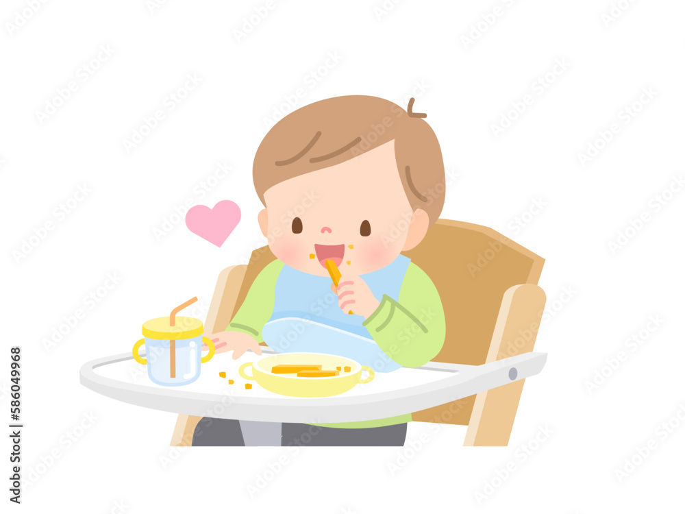 離乳食を食べる赤ちゃんのイラスト素材
