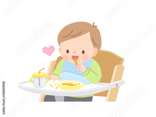 離乳食を食べる赤ちゃんのイラスト素材