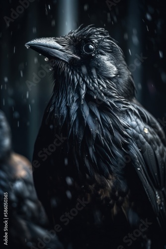 Ravenous Carnage of the Ravens. Horror illustration. Gen AI