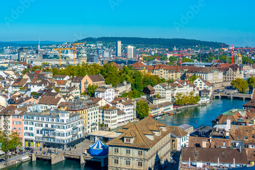 Panorama view of Limmat river in Zurich, Switzerland photo