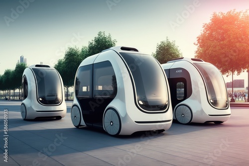 autonomous city transport system, with self-driving pods providing convenient and reliable transportation for residents, created with generative ai photo