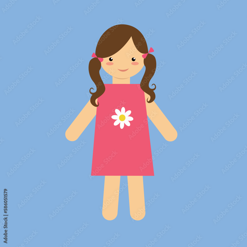 Cute little girl in pink dress. Vector illustration in flat style Cute little girl in pink dress. Vector illustration in flat style