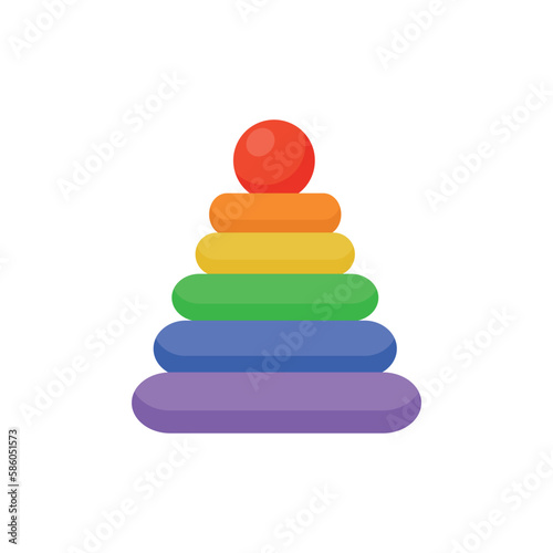 Pyramid toy icon in flat color style. Building tower kids activity