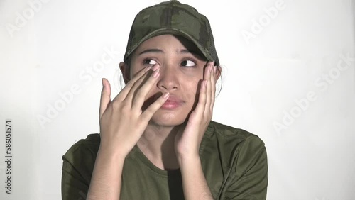 A Sad Female Army Recruit Crying photo