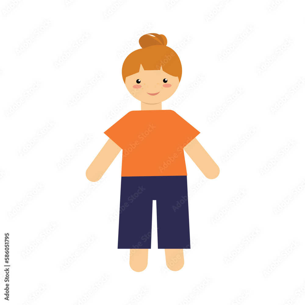 Cute little girl. Vector illustration in flat style. Isolated on white background.