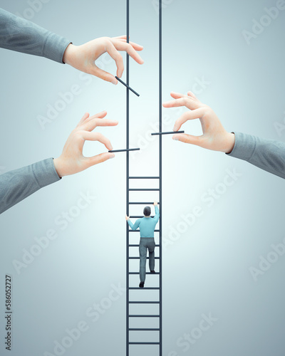 Man climbs a ladder. Financial support and helping hand concept.