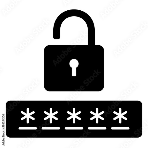 Password icon for unlocking security lock with padlock