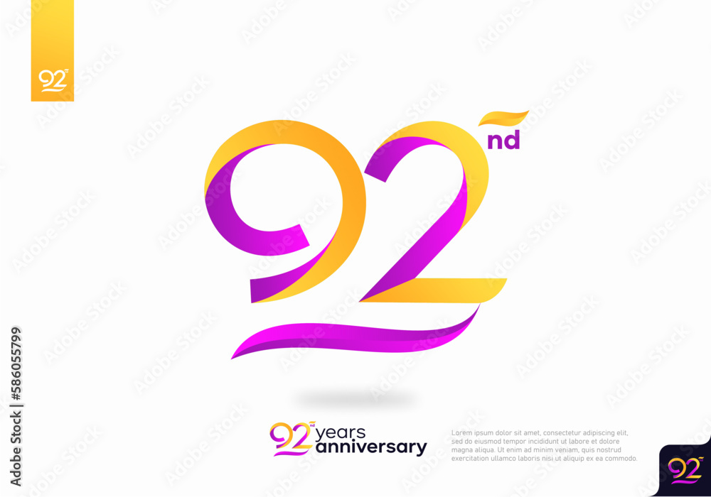 Fototapeta premium Number 92 logo icon design, 92nd birthday logo number, 92nd anniversary.