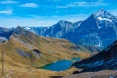 Panorama view of Bachsee in Swiss Alps photo