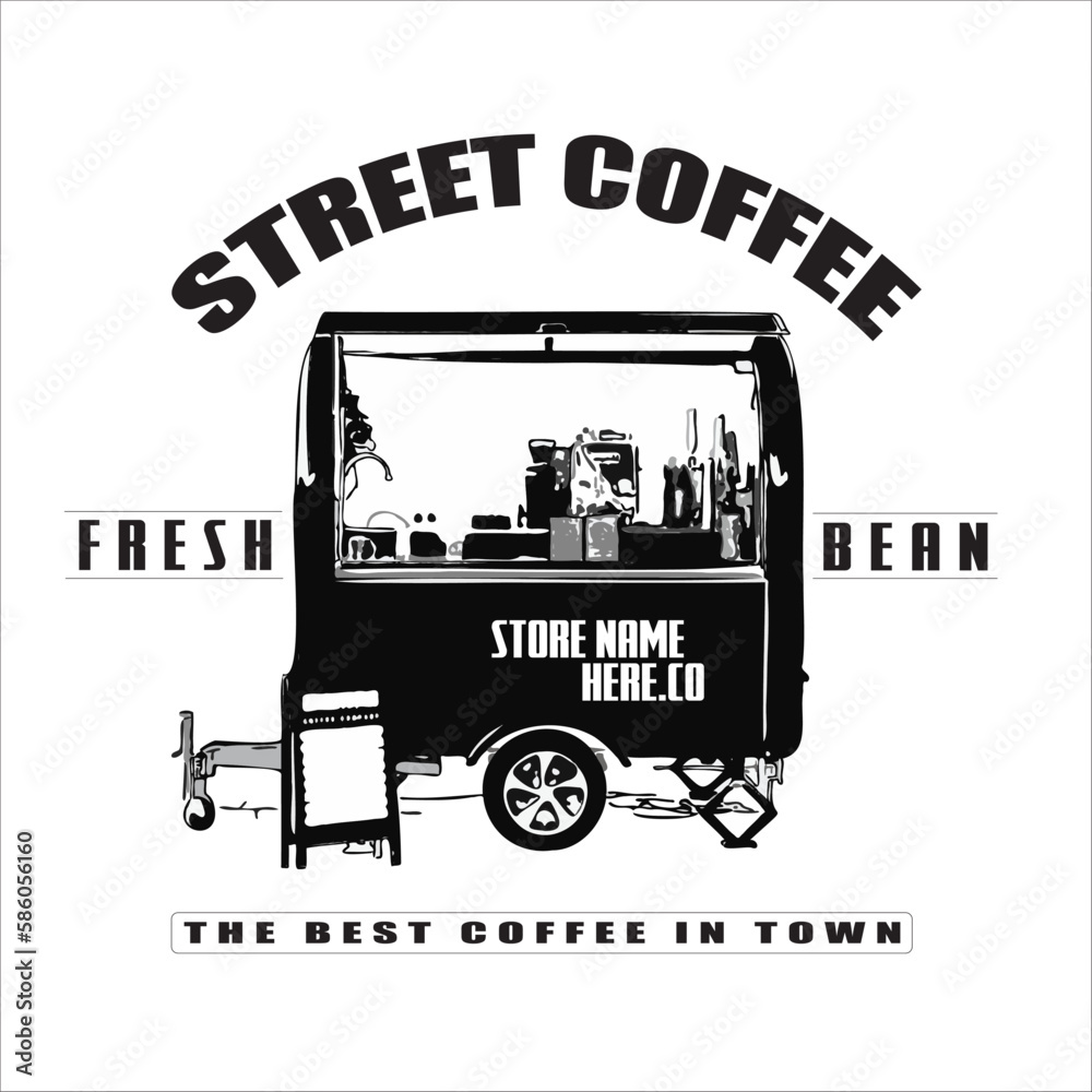 Vector image of logo for street coffee truck or wagon.
Suitable design for t-shirt, campaign board, banner, logo etc