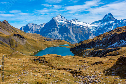 Panorama view of Bachsee in Swiss Alps photo