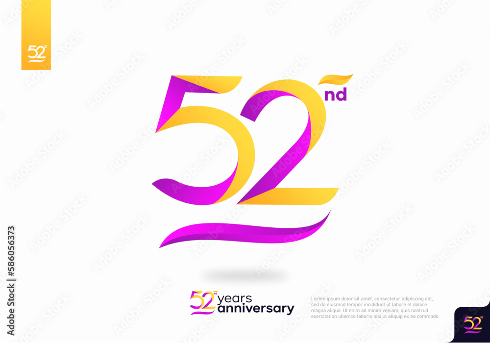 Obraz premium Number 52 logo icon design, 52nd birthday logo number, 52nd anniversary.