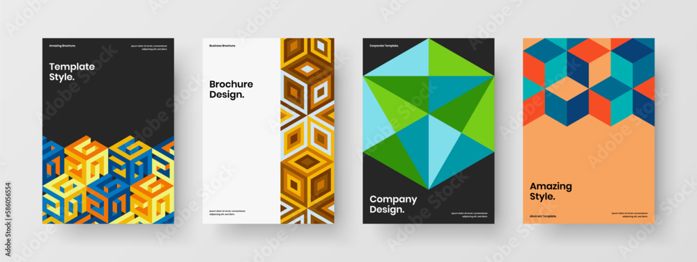 Minimalistic mosaic shapes cover template bundle. Amazing leaflet A4 vector design illustration composition.