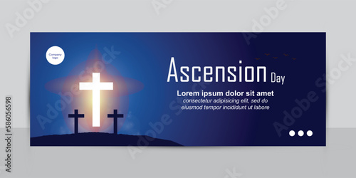 ASCENSION DAY OF JESUS WITH A WHITE CROSS SYMBOL AND BLUE BACKGROUND ILLUSTRATION FOR LANDSCAPE BANNER