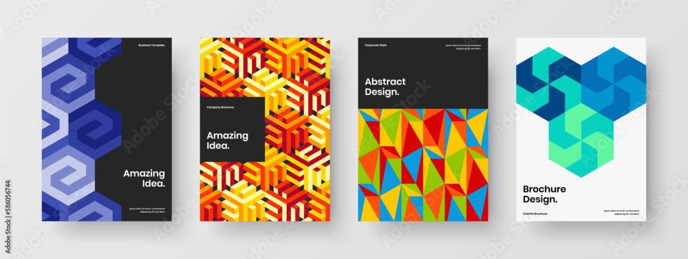Fototapeta premium Simple mosaic pattern handbill template collection. Premium company identity design vector illustration composition.