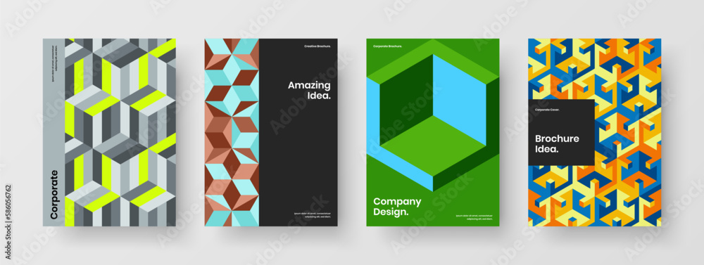 Obraz premium Isolated mosaic shapes postcard template collection. Abstract catalog cover vector design illustration composition.