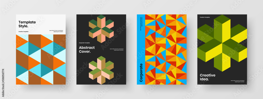 Trendy company identity vector design concept collection. Clean geometric hexagons leaflet illustration bundle.
