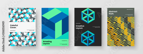 Minimalistic cover A4 vector design template composition. Bright geometric pattern leaflet illustration set.