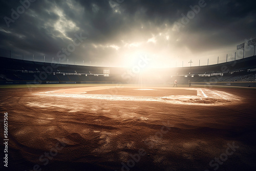 sun shining over baseball stadium Generative AI