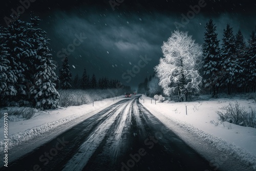 a photograph of snowfall in road cinematic nature Generative AI 2 © Rahit
