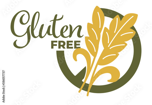 Vector illustration of gluten free words and cereal isolated on white.