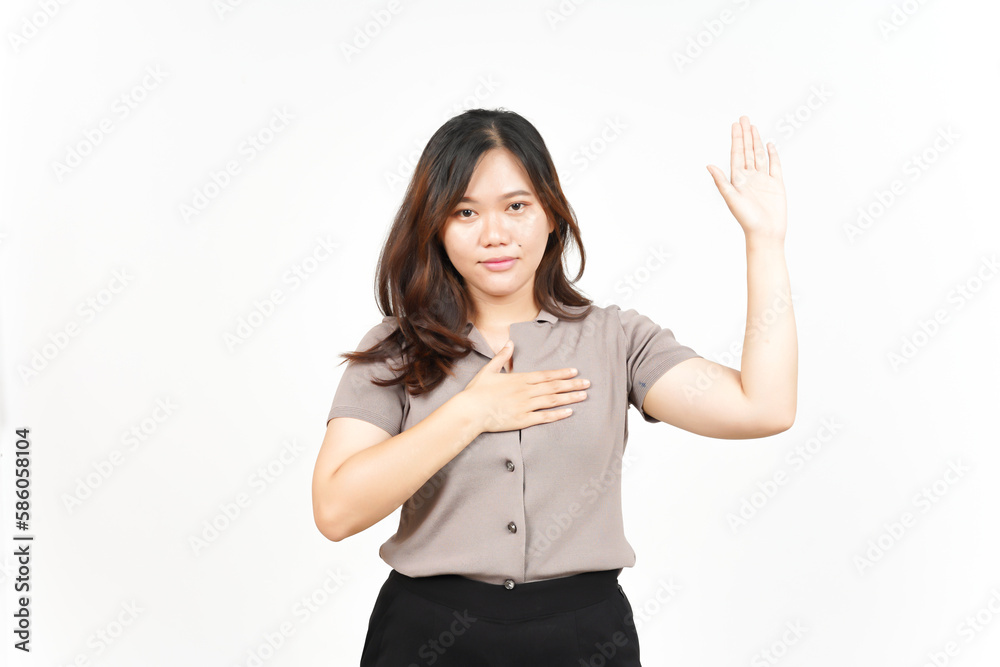 Swearing Gesture, Make an Oath Of Beautiful Asian Woman Isolated On White Background Swearing Gesture, Make an Oath Of Beautiful Asian Woman Isolated On White Background