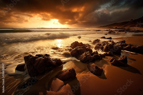 sunset on the beach Generative AI