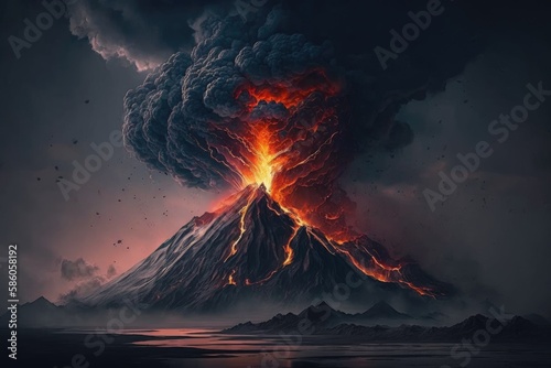 a photograph volcano eruption cinematic nature photography Generative AI