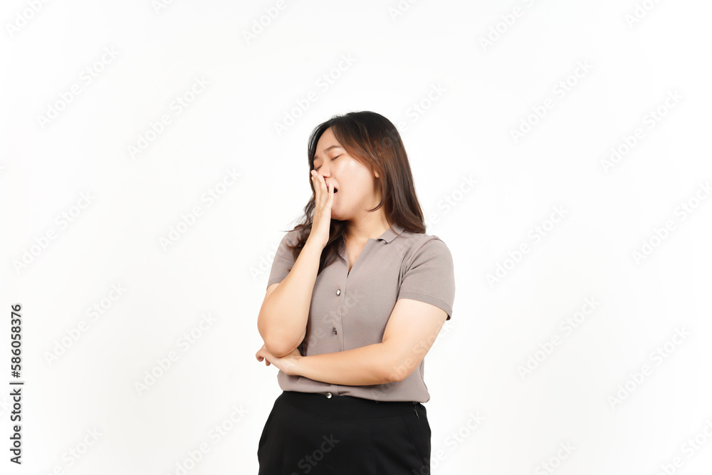 Yawning Gesture Of Beautiful Asian Woman Isolated On White Background Yawning Gesture Of Beautiful Asian Woman Isolated On White Background