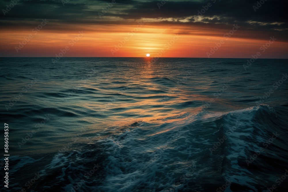 boat sailing into the sunset over the ocean created with Generative AI technology