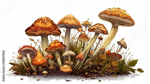 Mushrooms on Transparent Background, Generative Ai