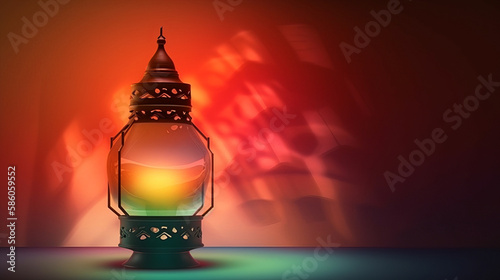 Colorful Lantern In Ramadan Kareem On Colorful Background, Generative Ai