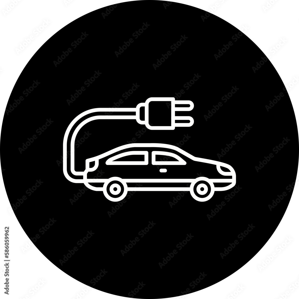 Electric Car Line Inverted Icon Electric Car Line Inverted Icon