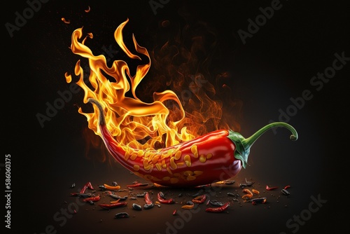 Burning Chili Pepper on Fire, vegan and healthy with Generative AI technology