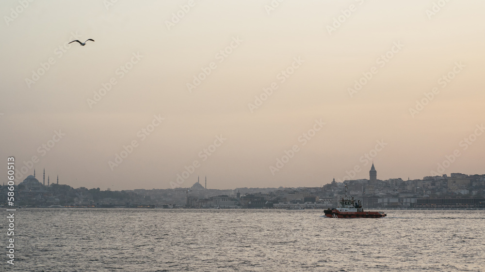 Sunset view in Istanbul, Bosphorus cruise