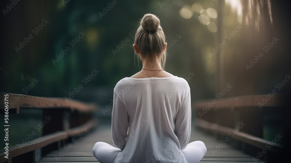 Woman in a yoga pose, Zen meditation. Generative AI