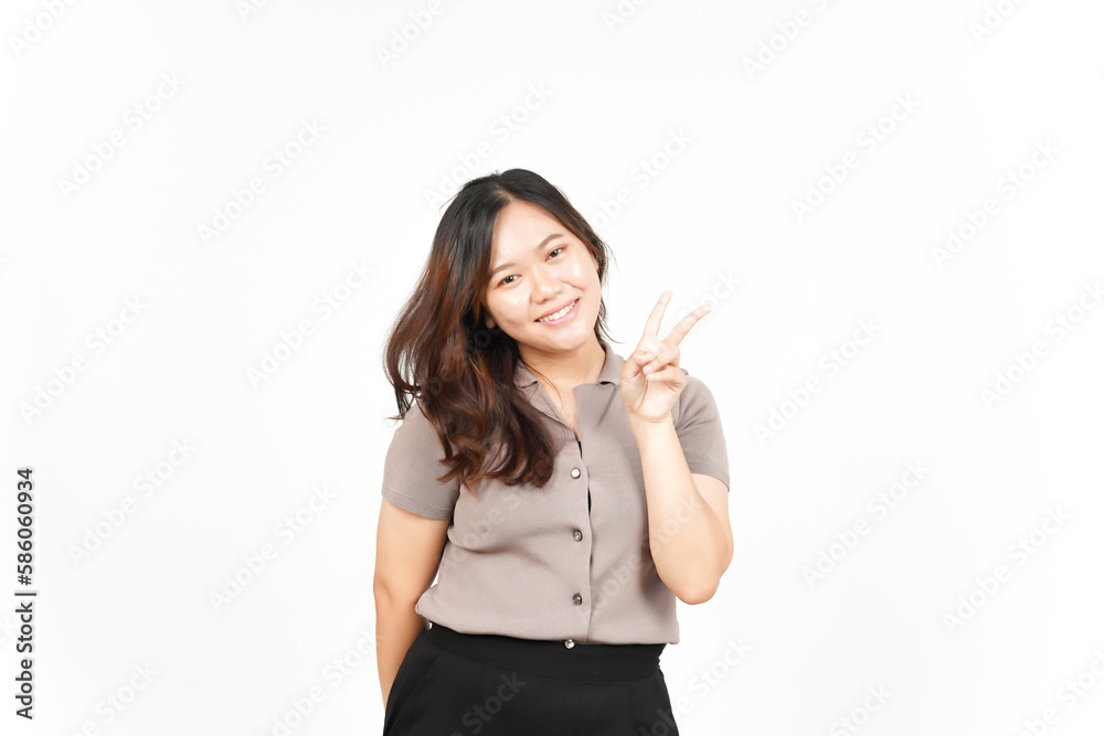 Showing Peace Sign and Smiling Of Beautiful Asian Woman Isolated On White Background Showing Peace Sign and Smiling Of Beautiful Asian Woman Isolated On White Background