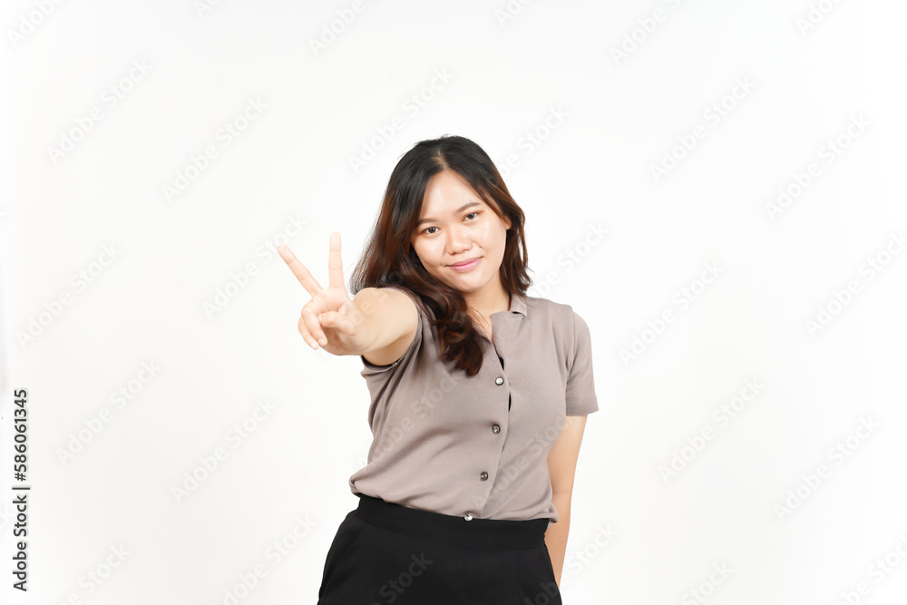Showing Peace Sign and Smiling Of Beautiful Asian Woman Isolated On White Background Showing Peace Sign and Smiling Of Beautiful Asian Woman Isolated On White Background