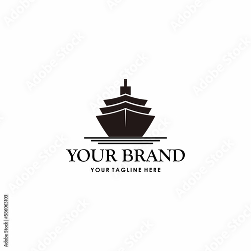 ship, logo, cruise, cargo, moon, sea, design, tanker, nautical, logo illustration vector illustration in black