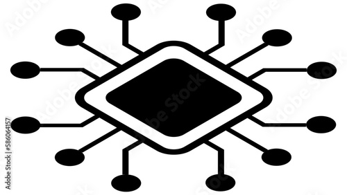 Silhouette of simple isometric schematic chip or component for microcircuits isolated on white background. Technical clipart. Vector.