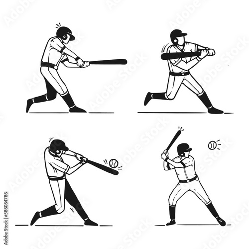 baseball player action silhouette hand drawn