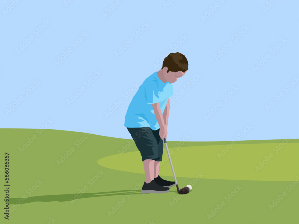 Fototapeta premium Junior Golf Player in illustration graphic vector