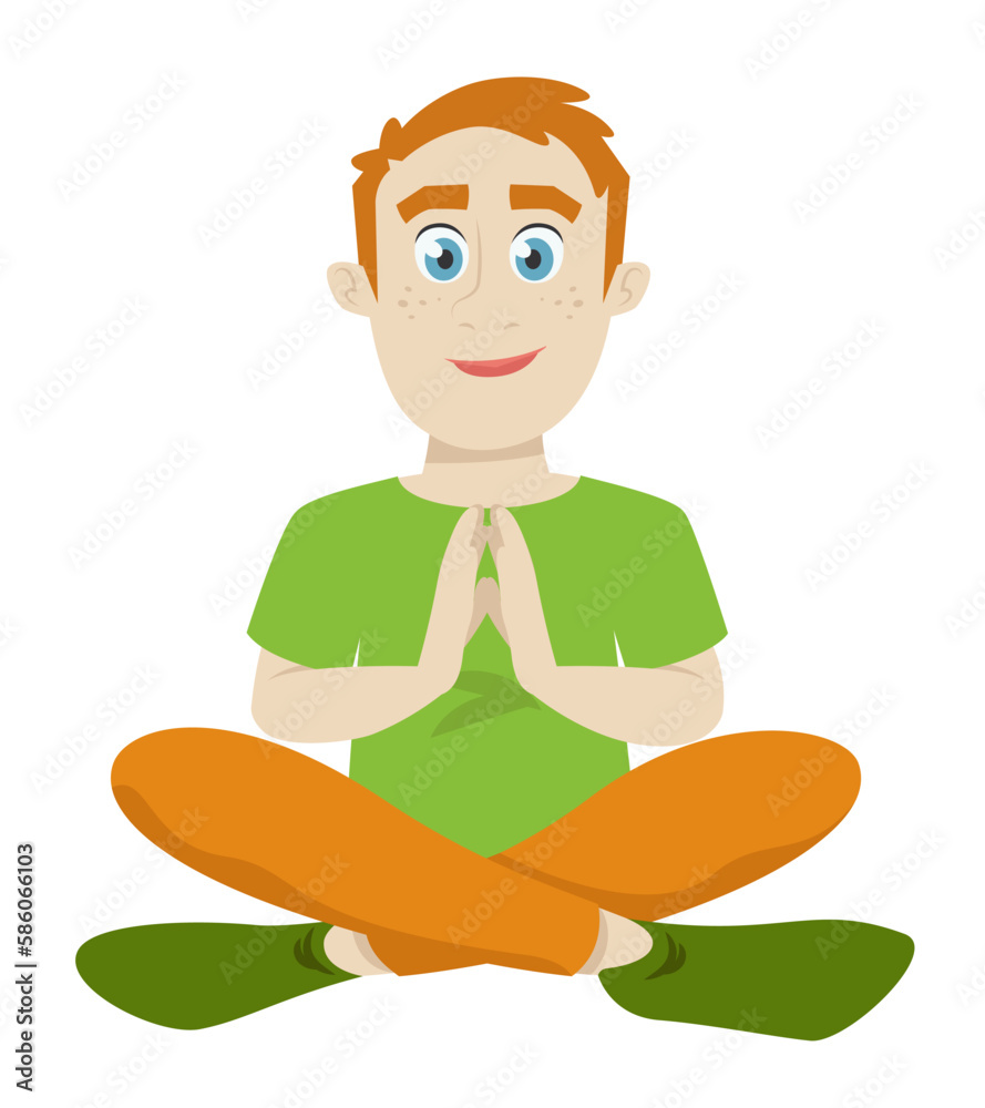 Man doing yoga. Male character in cartoon style. Man doing yoga. Male character in cartoon style.