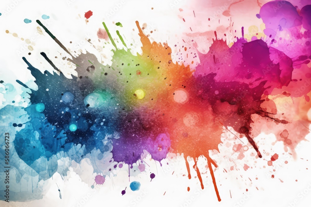 Fototapeta premium Illustration of colorful paint splatters on a white background created with Generative AI technology