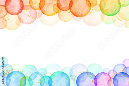 水彩風　カラフルなドットとメタル調のフレーム素材ベクターイラスト上下セット