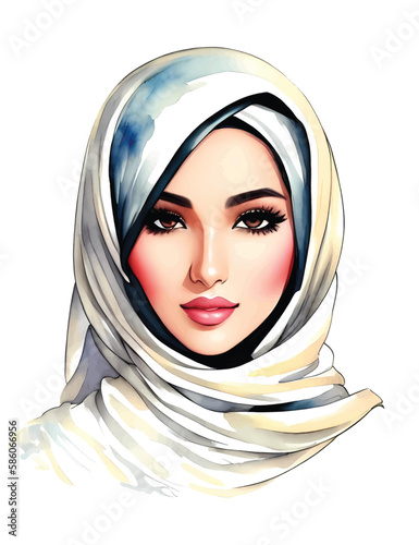 Muslim woman watercolor painting